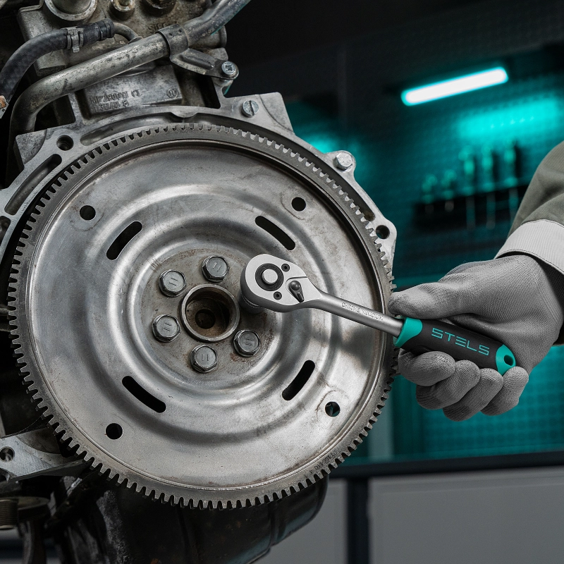 Набор торцевых головок, 3/8", головки 7 - 22 мм, с трещот. ключом, CrV,11 предметов Stels (14126)