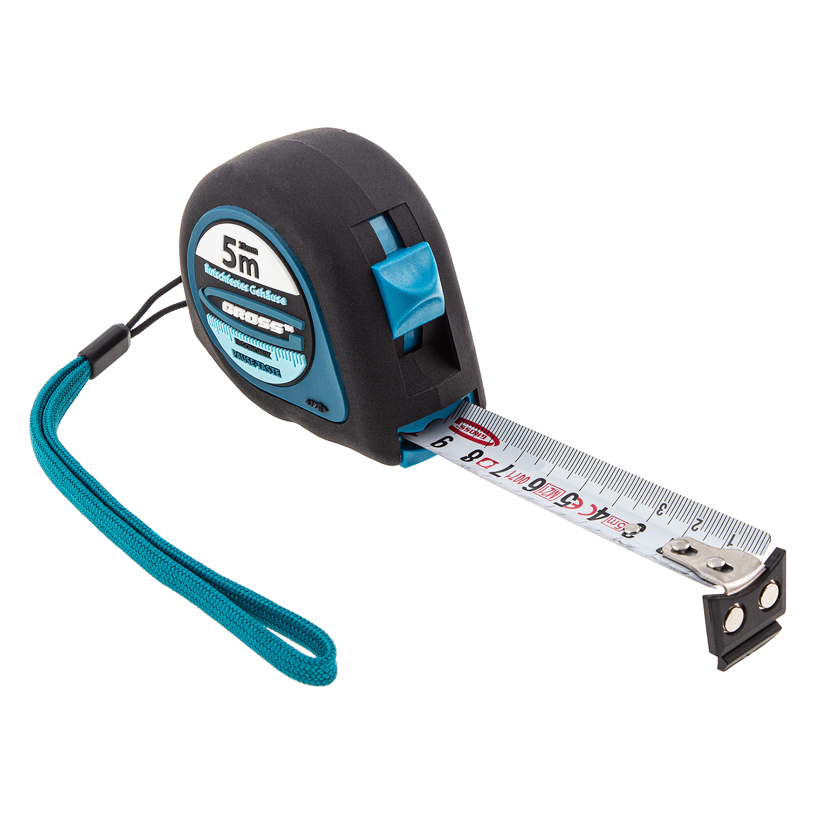 Рулетка "Ergonomisch",5 м x 25 мм,магнитный обрезиненный зацеп Gross (31103)