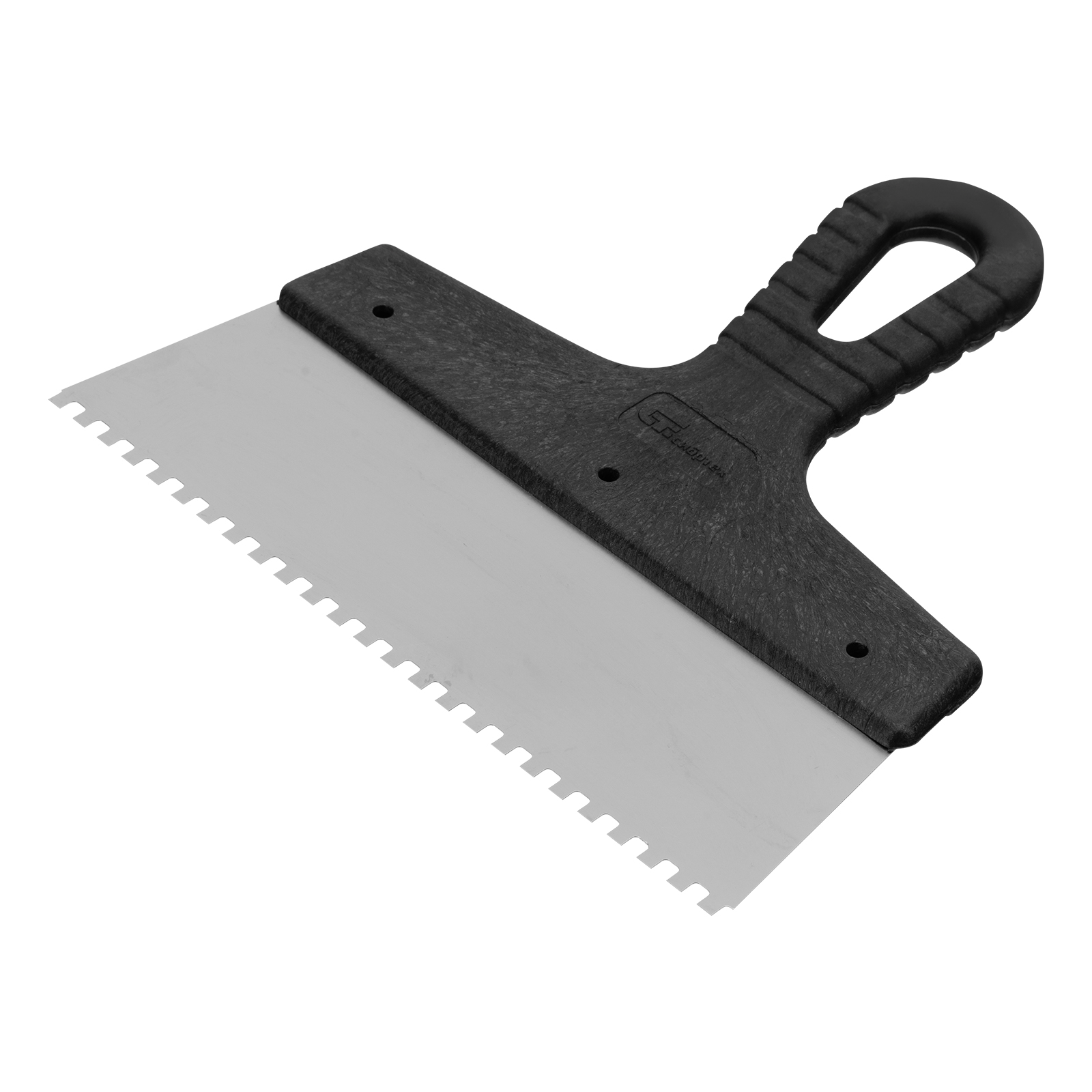 Шпатель из нержавеющей стали, 200 мм, зуб 4 х 4 мм, пластмассовая ручка Сибртех (85456)