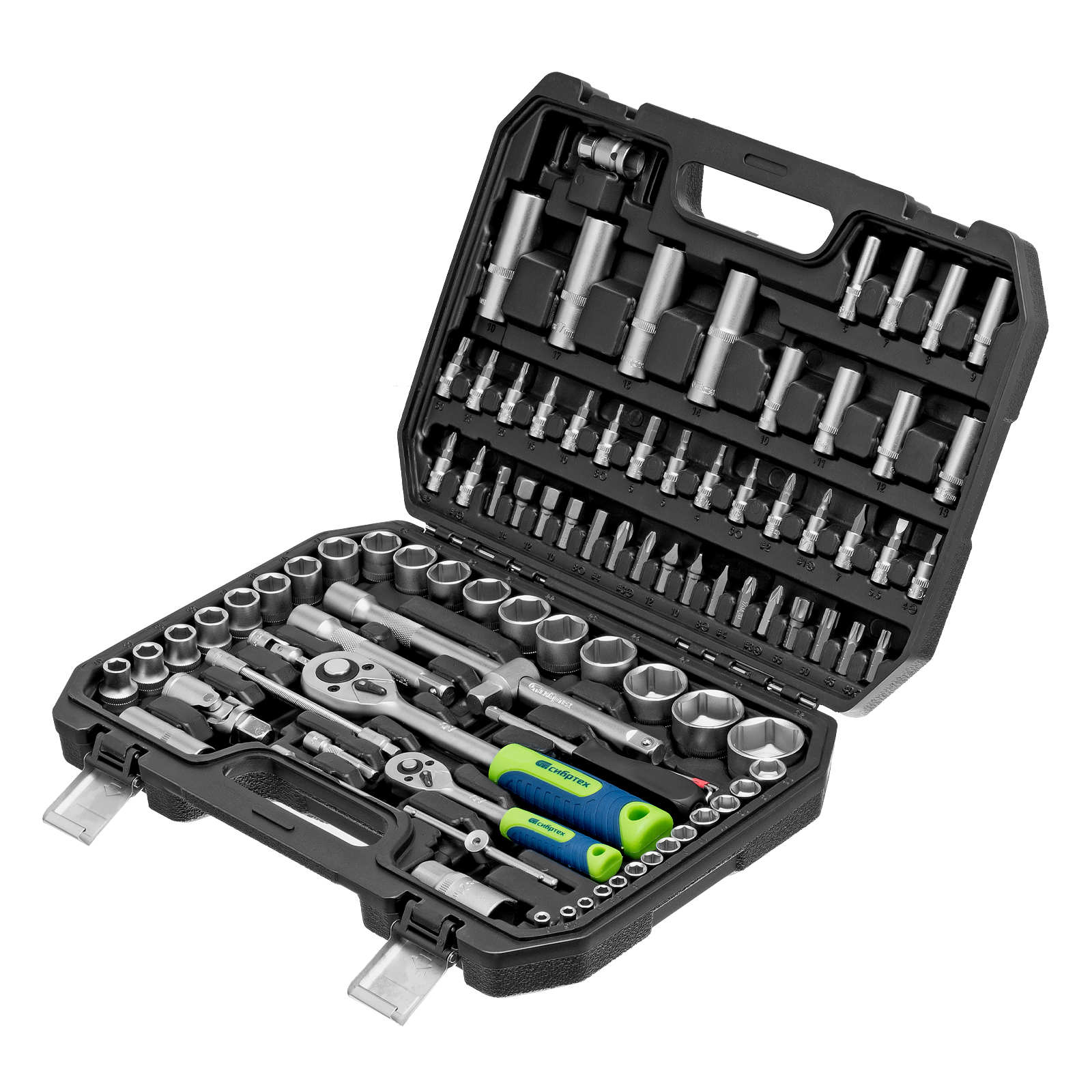 Набор инструментов, 1/2", 1/4", пластиковый кейс, 94 предмета// Сибртех (13388)