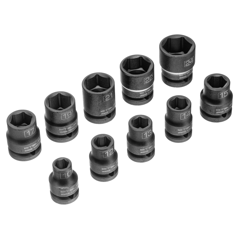 Набор шестигранных ударных торцевых головок, 1/2, 10-24 мм, 10 шт, Stels (13997)