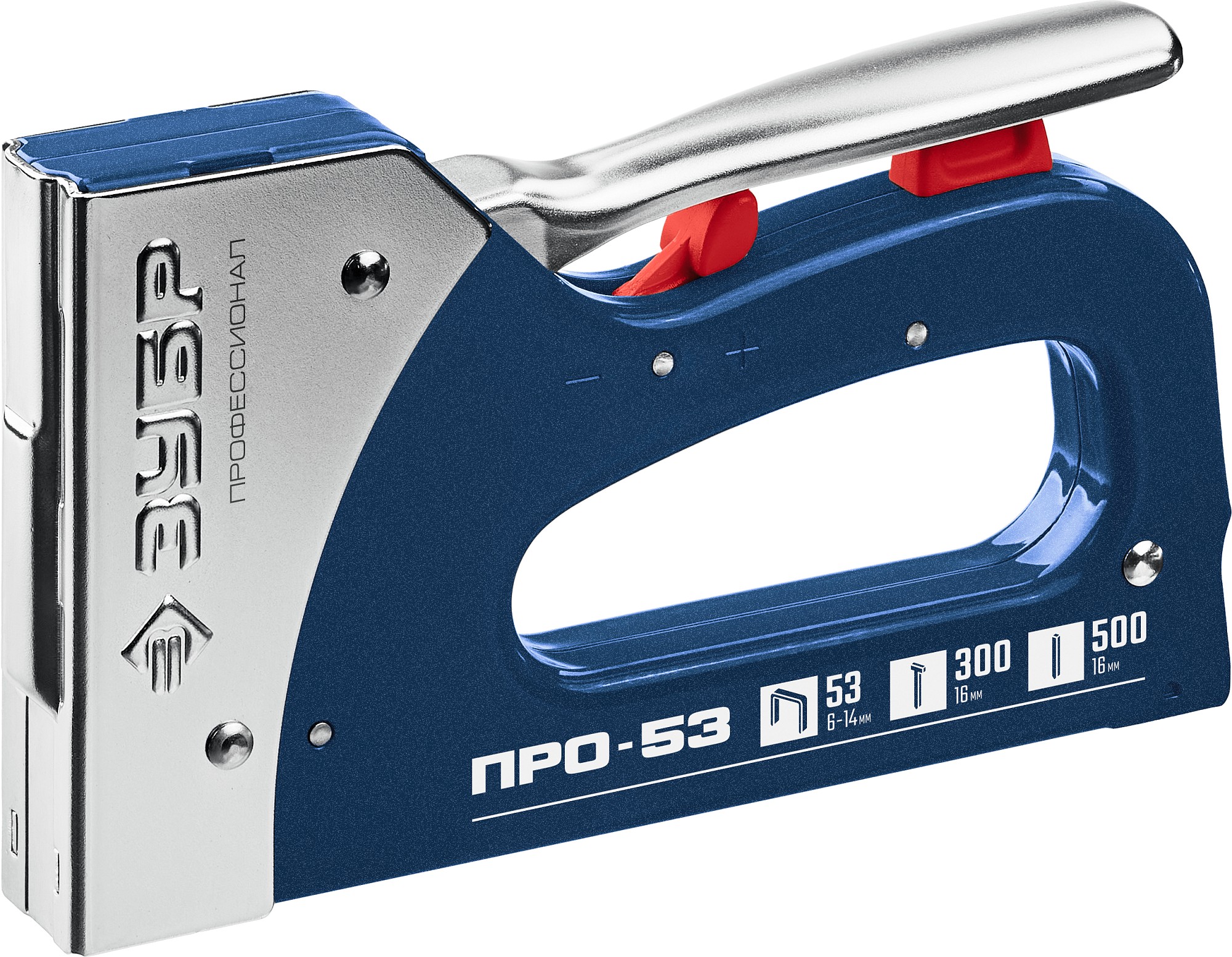 ЗУБР Про-53, скобы тип 53, гвозди тип 300/500, стальной рессорный степлер (31523)