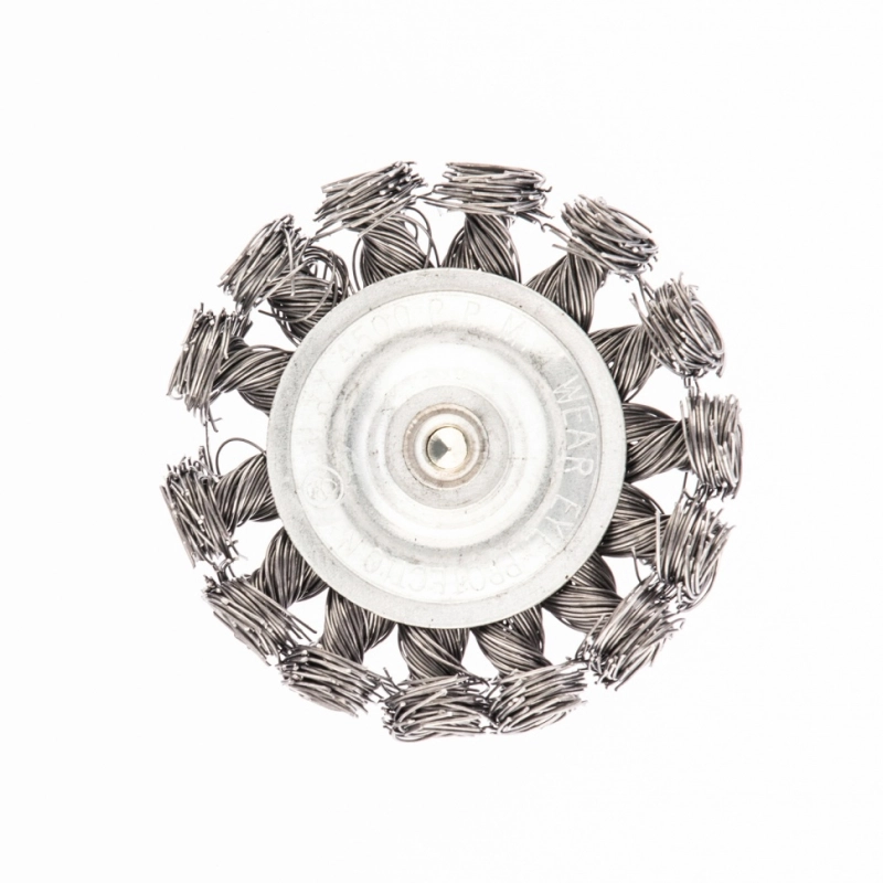 Щетка для дрели, 75 мм, плоская со шпилькой, крученая металлическая проволока 0.5 мм Сибртех (744307)