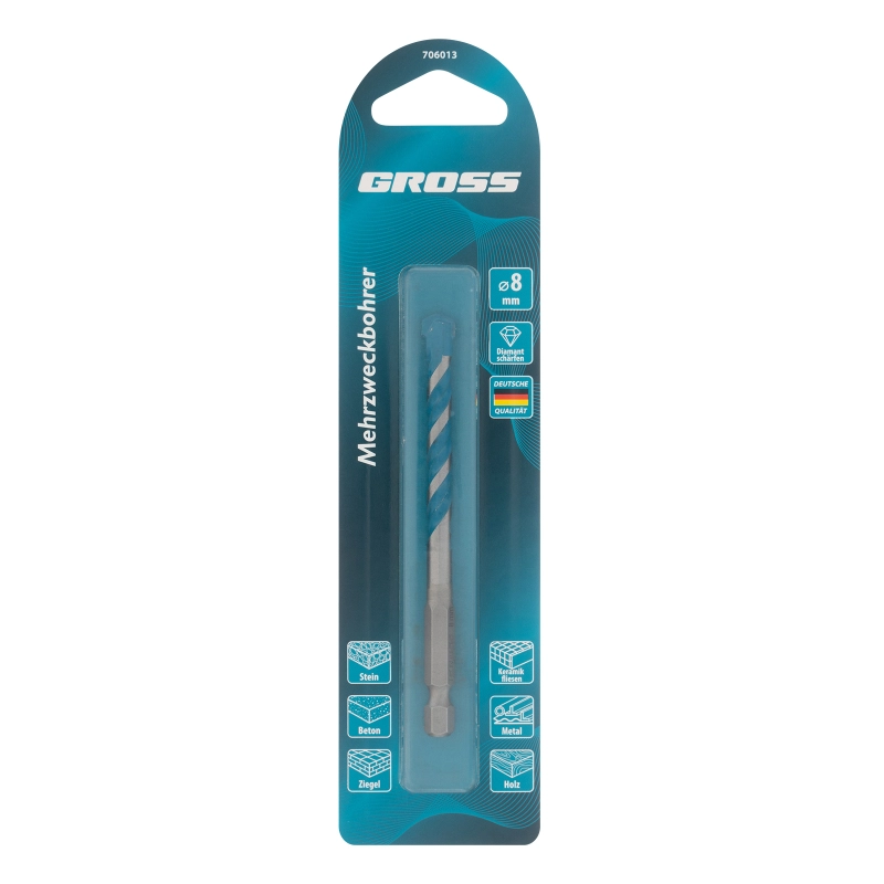 Сверло универсальное, Multipurpose PRO, 6-гр. хвостовик, 8мм Gross (706013)