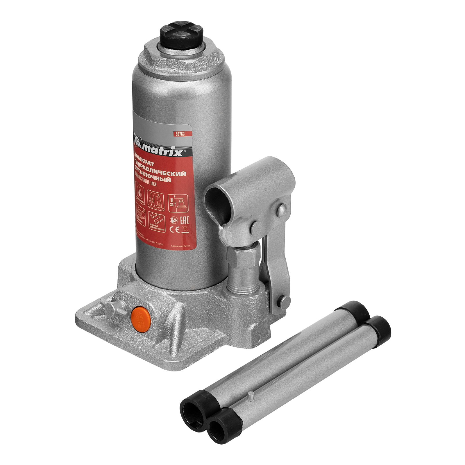 Домкрат гидравлический бутылочный, 4 т, h подъема 194-372 мм Matrix (50763)