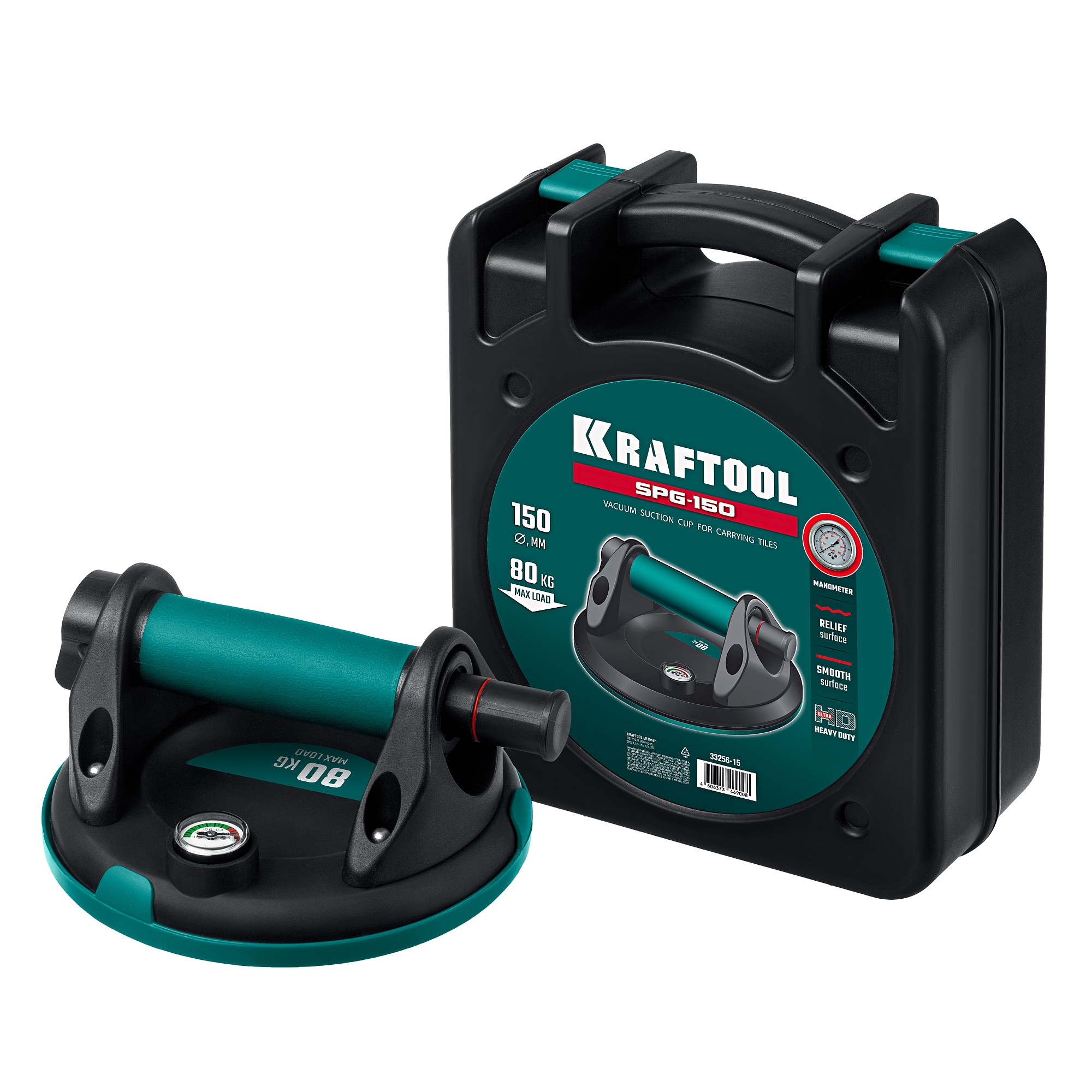KRAFTOOL SPG-150 (80 кг, 150 мм) вакуумная присоска с манометром (33256-15)