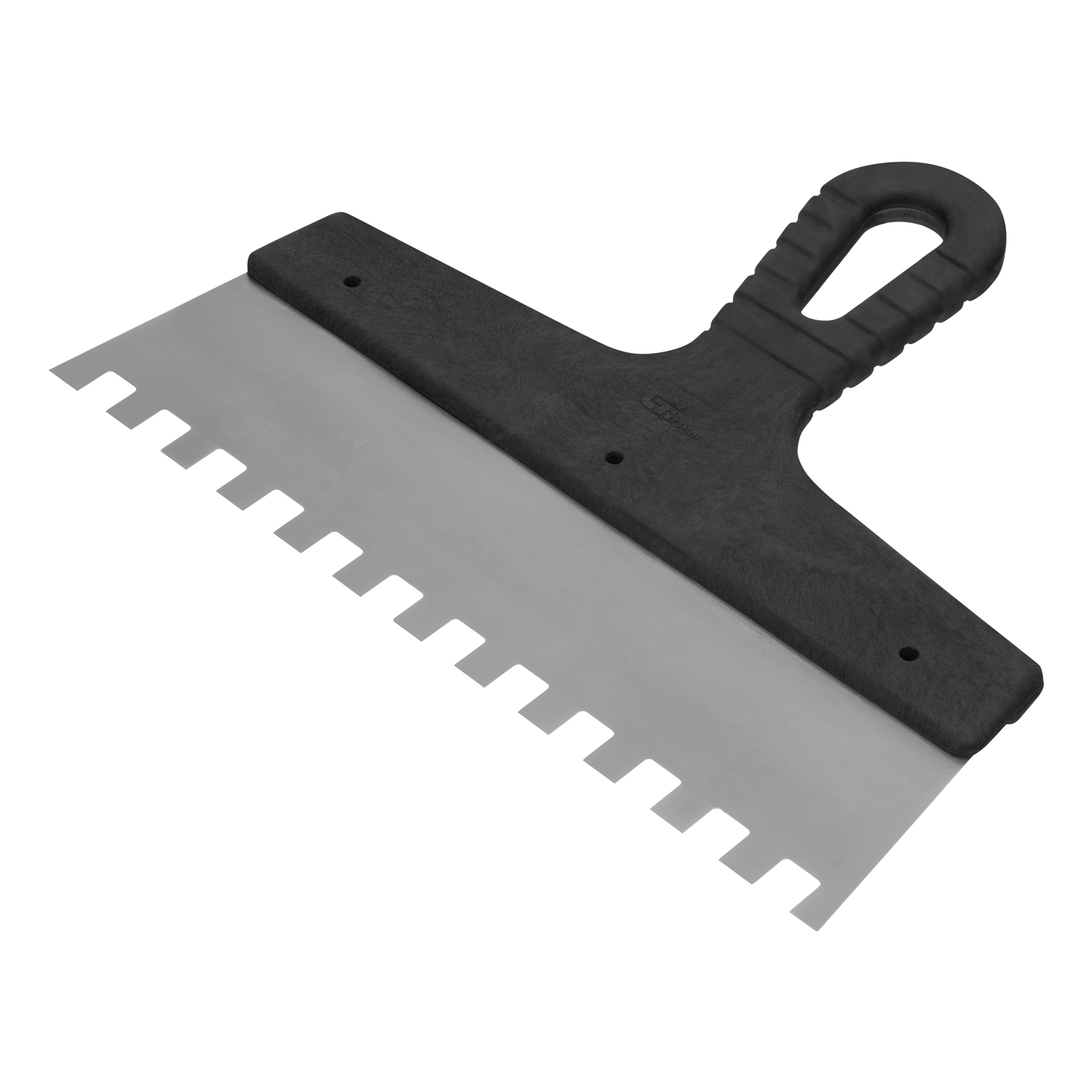 Шпатель из нержавеющей стали, 250 мм, зуб 10 х 10 мм, пластмассовая ручка Сибртех (85500)