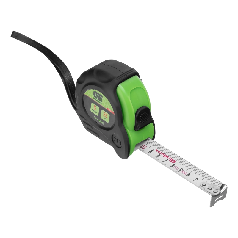 Рулетка Графит,обрезиненный корпус,амортизатор,5 м х 25 мм Сибртех (32532)