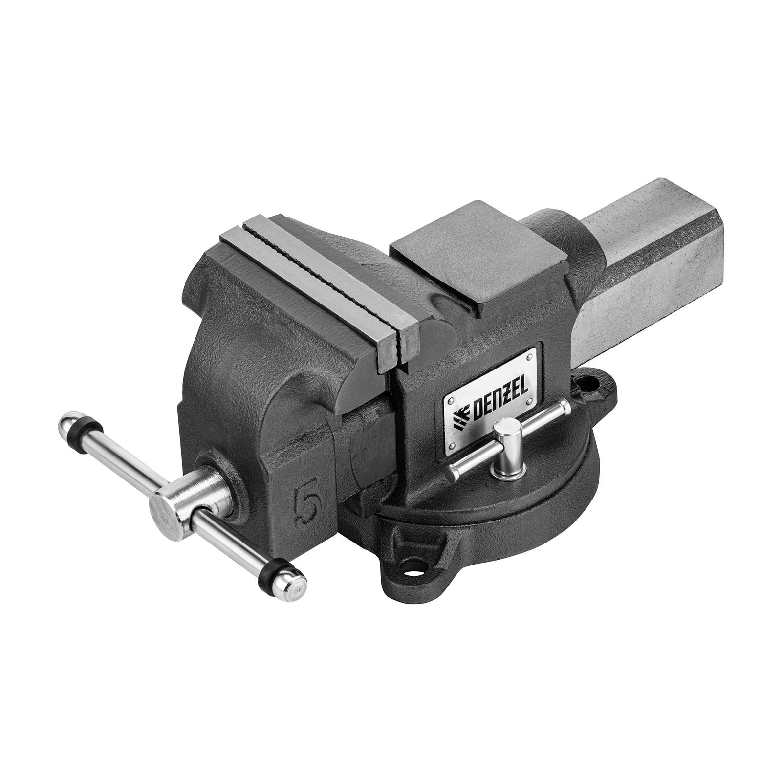 Тиски слесарные BVH-125, 125 мм, поворотные, стальная направляющая, с наковальней //Denzel (18684)