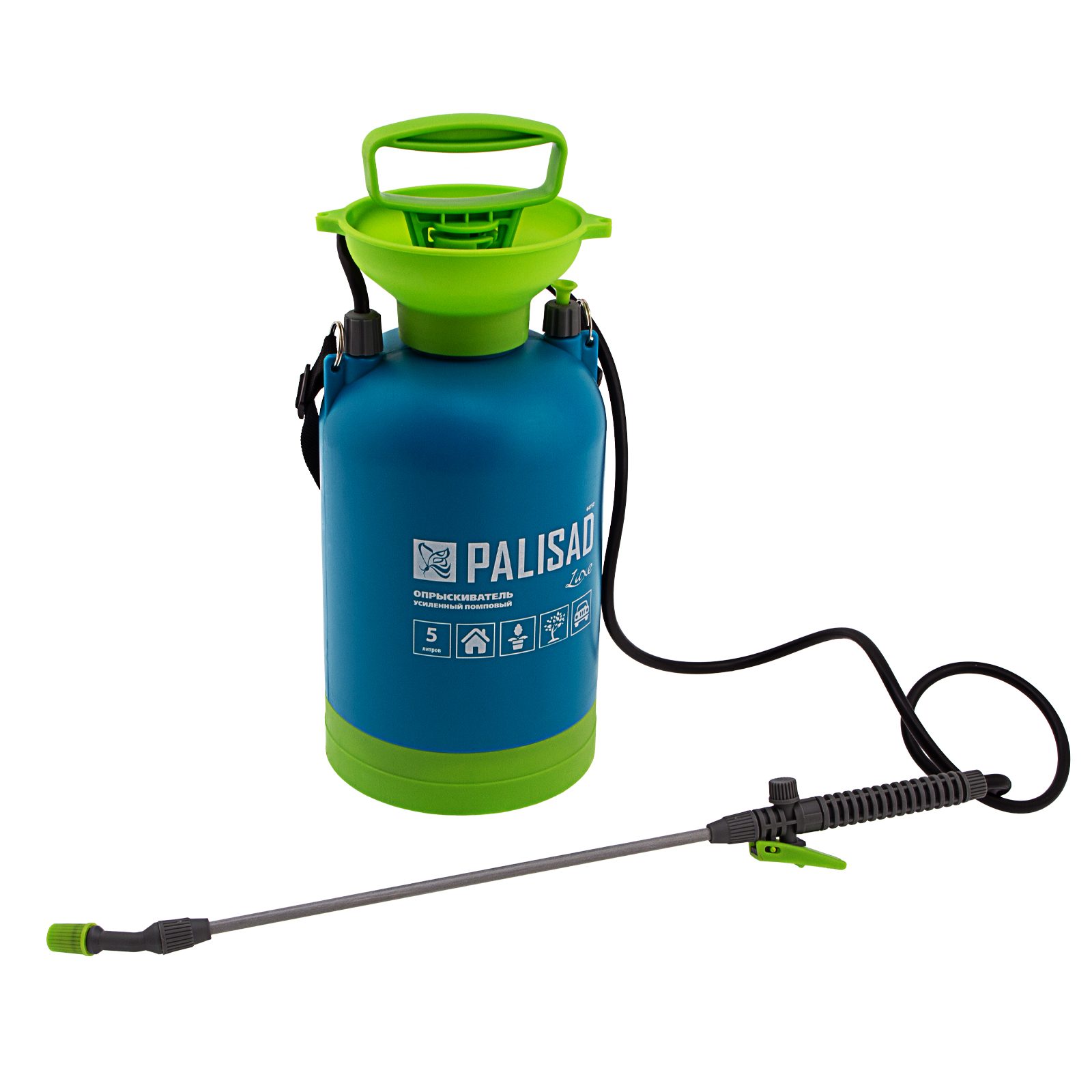 Опрыскиватель усиленный помповый 5 л, со шлангом и разбрызгивателем Palisad Luxe (64757)