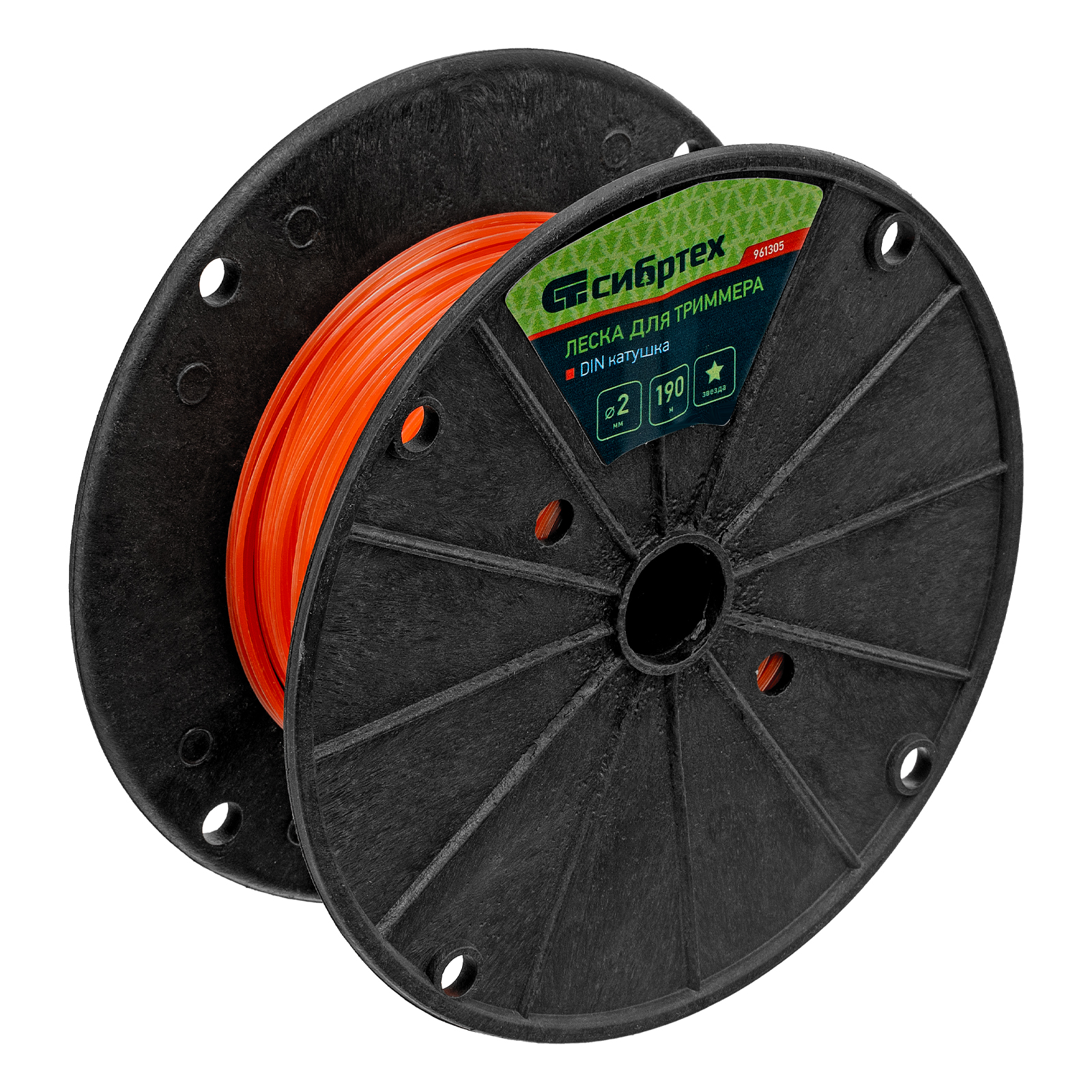 Леска для триммера звезда, на DIN катушке, 2.0 мм х 190 м, Сибртех (961305)