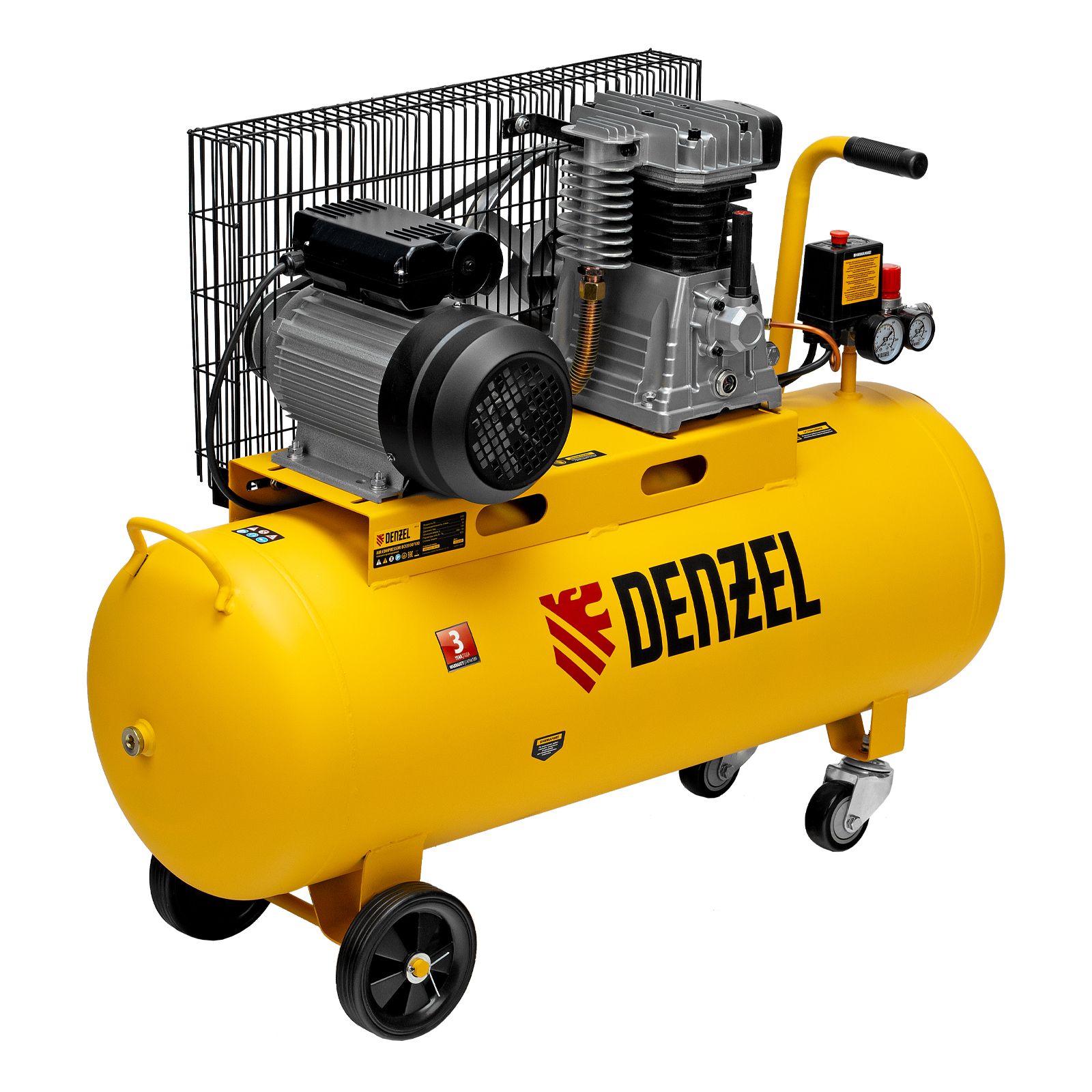Компрессор воздушный BCI2300/100, ременный привод, 2.3 кВт, 100 литров, 400 л/мин Denzel (58114)