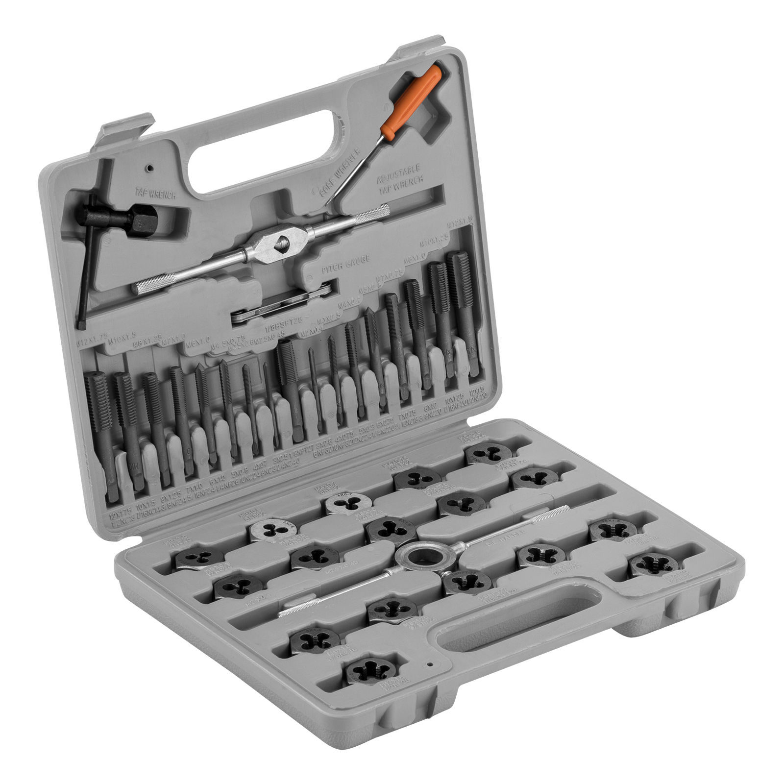 Набор метчиков и плашек М3-М12, плашко-метчикодержатель, 40 предметов, пластиковый бокс Sparta (773155)