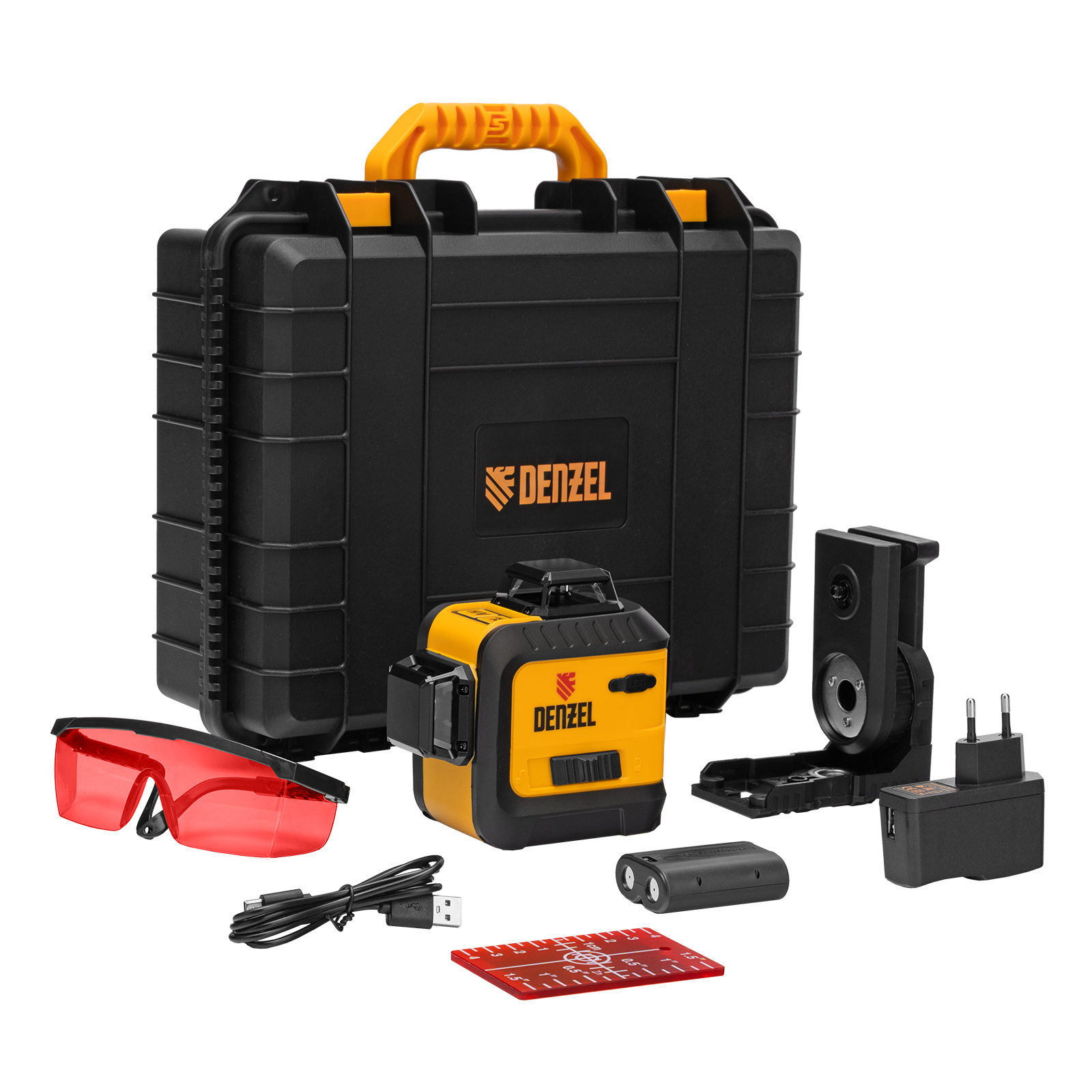 Лазерный уровень мультипризменный LX 360-2 Red, 30 м, 635 нм, аккумулятор Li 2800 мАч, резьба 5/8" Denzel (35076)