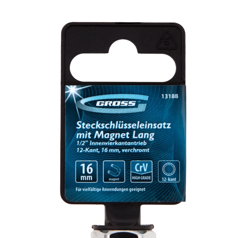 Головка торцевая свечная, магнитная, двенадцатигранная, 16 мм, под квадрат 1/2 Gross (13188)