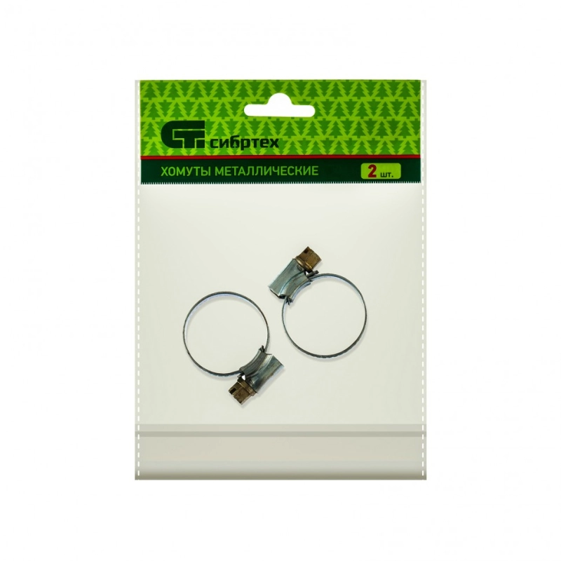 Хомуты металлические, червячные 16-27 мм, ширина 10 мм, английский тип, W1, 2 шт Сибртех (47666)