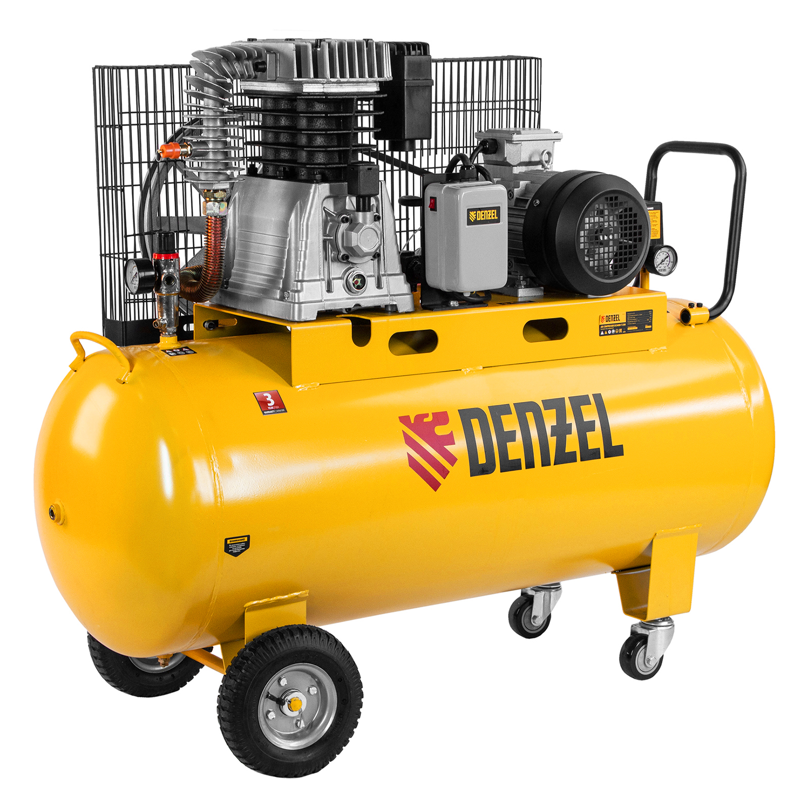 Компрессор воздушный, ременный привод BCI4000-T/200, 4.0 кВт, 200 литров, 690 л/мин Denzel (58124)