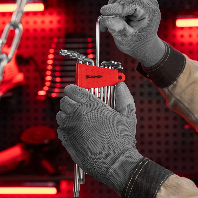 Набор ключей имбусовых Torx , 9 шт, T10-T50, CrV, экстра-длинные с сатинированным покрытием Matrix (12307)