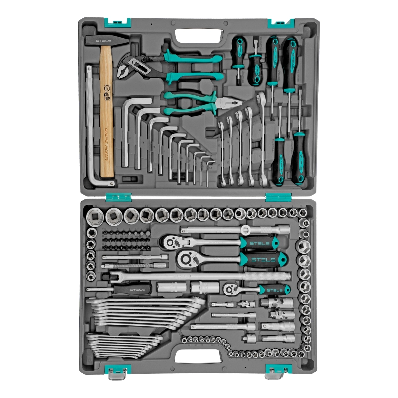 Набор инструментов, 1/2",3/8", 1/4", CrV, пластиковый кейс 142 предмета Stels (14107)
