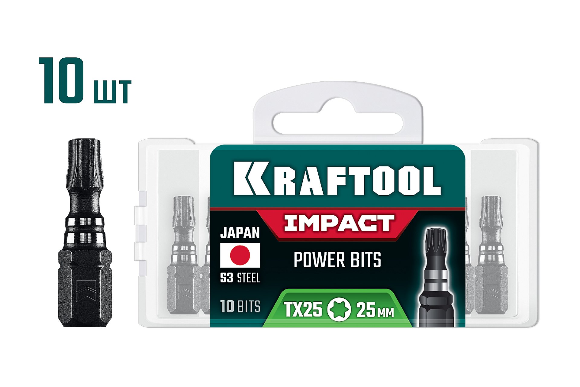 KRAFTOOL Impact TX 25, 25 мм, 10 шт, ударные биты (26195-25-25-S10)