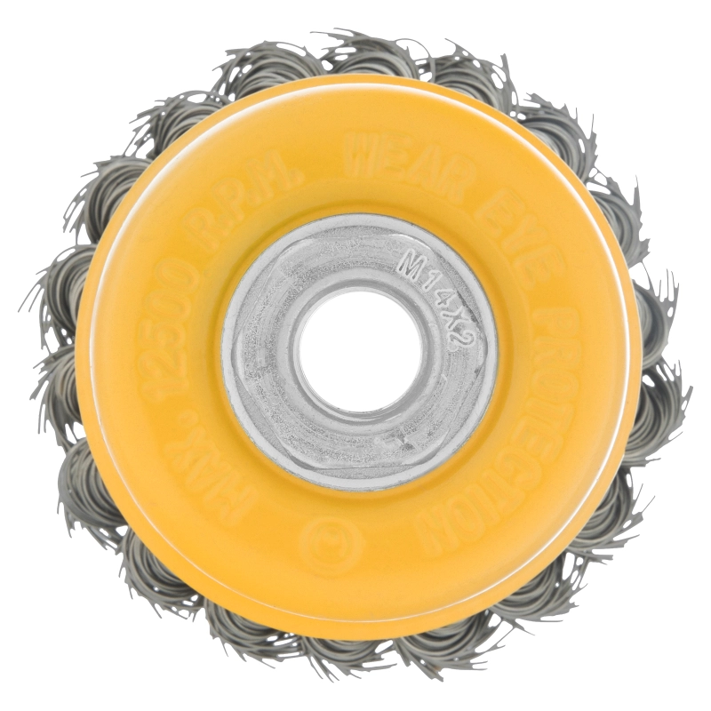 Щетка для УШМ, 75 мм, "Чашка", крученая нержавеющая проволока 0.5 мм, М14 Denzel (746243)