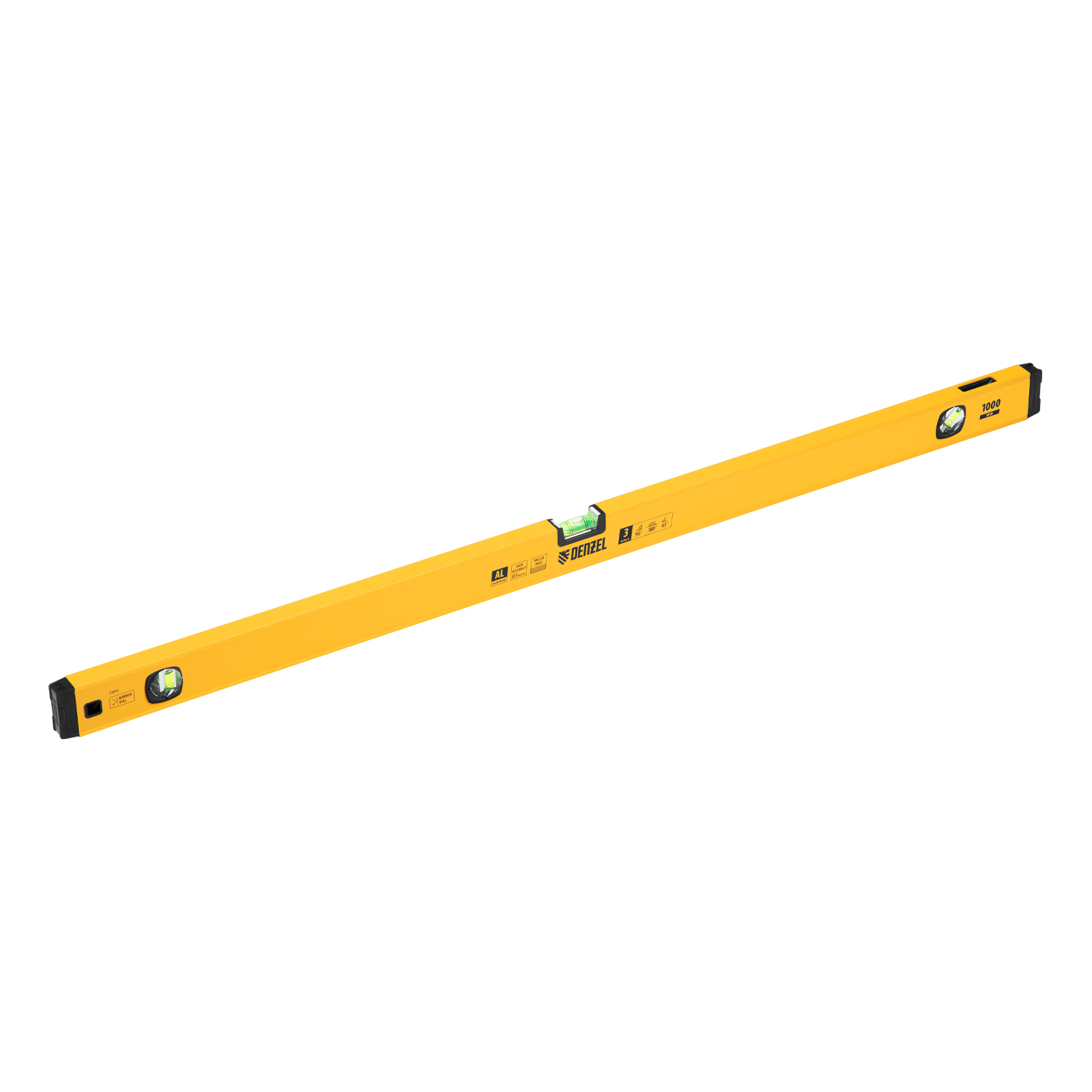 Уровень алюминиевый, магнит, фрезерованный, 3 глазка (1 зеркал.) 0,5 мм/м, 1000 мм Denzel (33693)