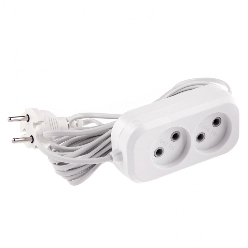 Удлинитель бытовой, без заземления, 5 м, 2 розетки, 6 А, серия УХ6 Denzel (95922)