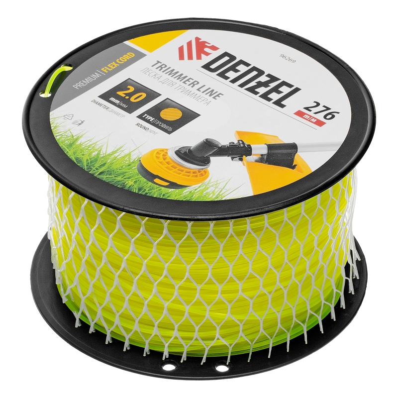 Леска для триммера круглая, 2,0мм х 276м, на DIN катушке FLEX CORD,  Denzel (96269)