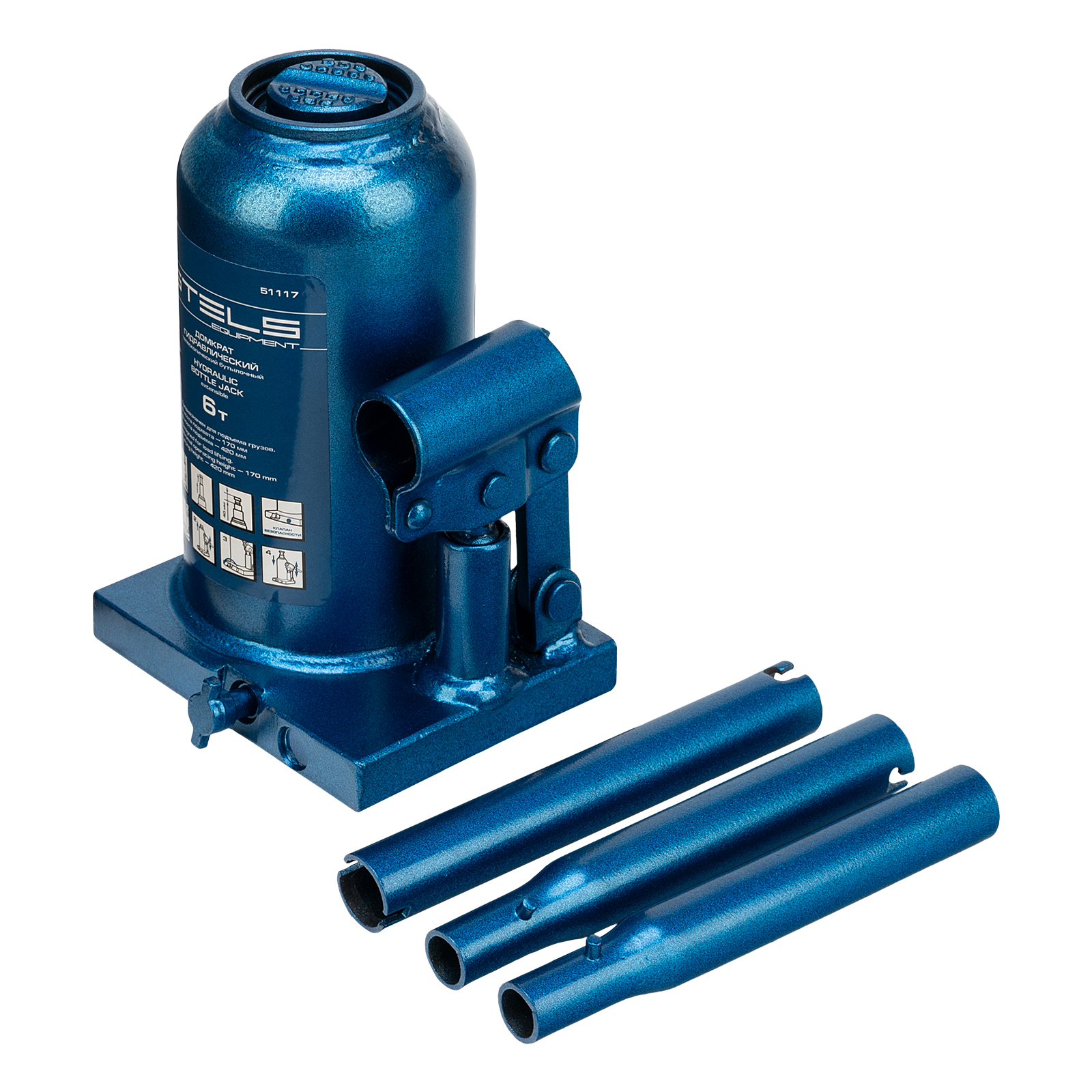 Домкрат гидравлический бутылочный телескопический, 6 т, H подъема 170-420 мм Stels (51117)