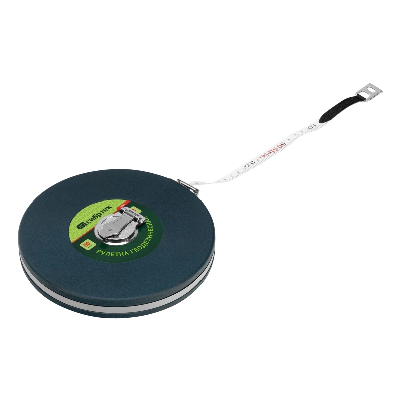 Рулетка геодезическая 50 м х 13 мм, закрытый корпус, фибергласовая лента Сибртех (31263)