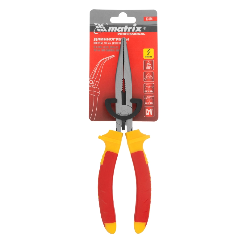 Длинногубцы изогнутые Insulated, 200 мм, двухкомпонентные рукоятки Matrix Professional (17474)