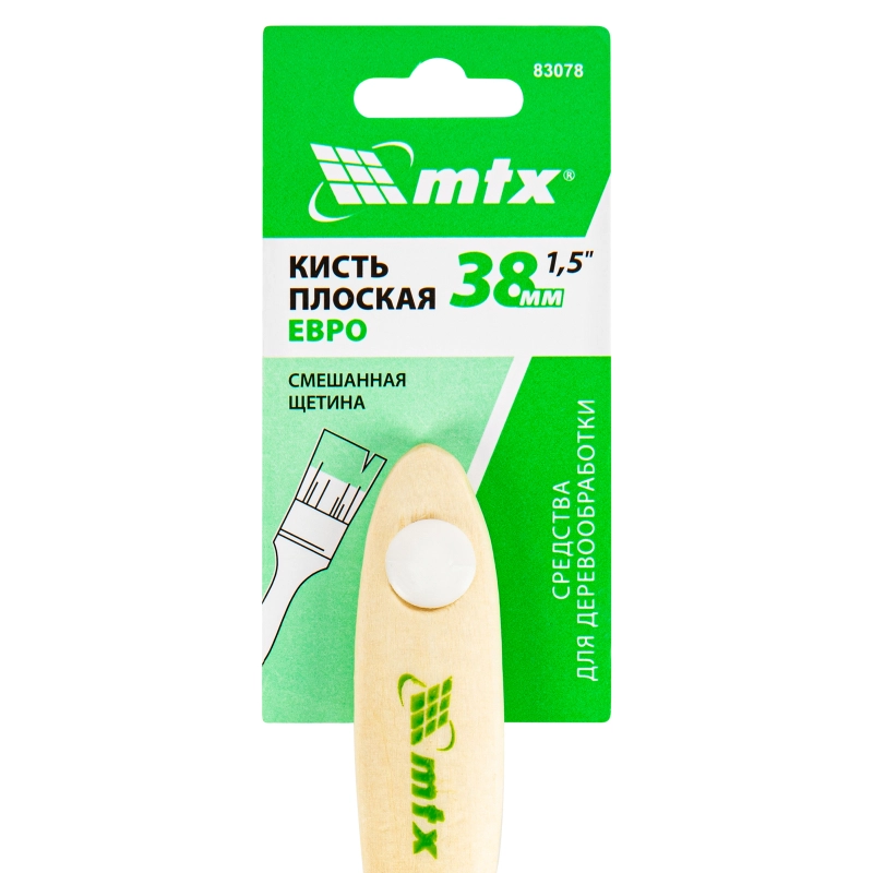Кисть плоская "Евро" 1.5", смешанная щетина, деревянная ручка MTX (83078)