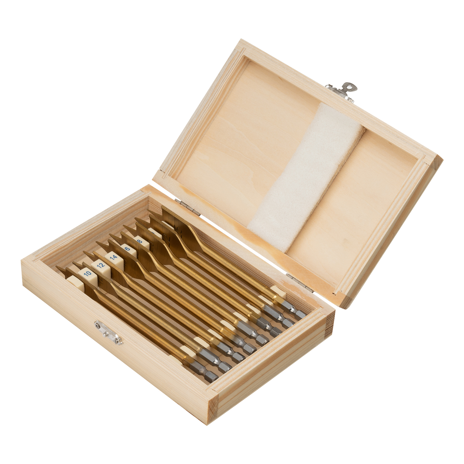 Набор сверл перовых по дереву, 10-12-14-16-18-20-22-25 мм, 8 шт, деревянный кейс Matrix (70441)