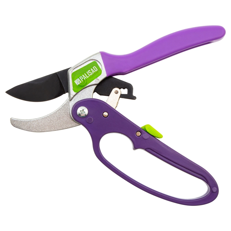Секатор прямого реза, 200 мм, храповой механизм, металлические обрезиненные рукоятки, Palisad (60488)