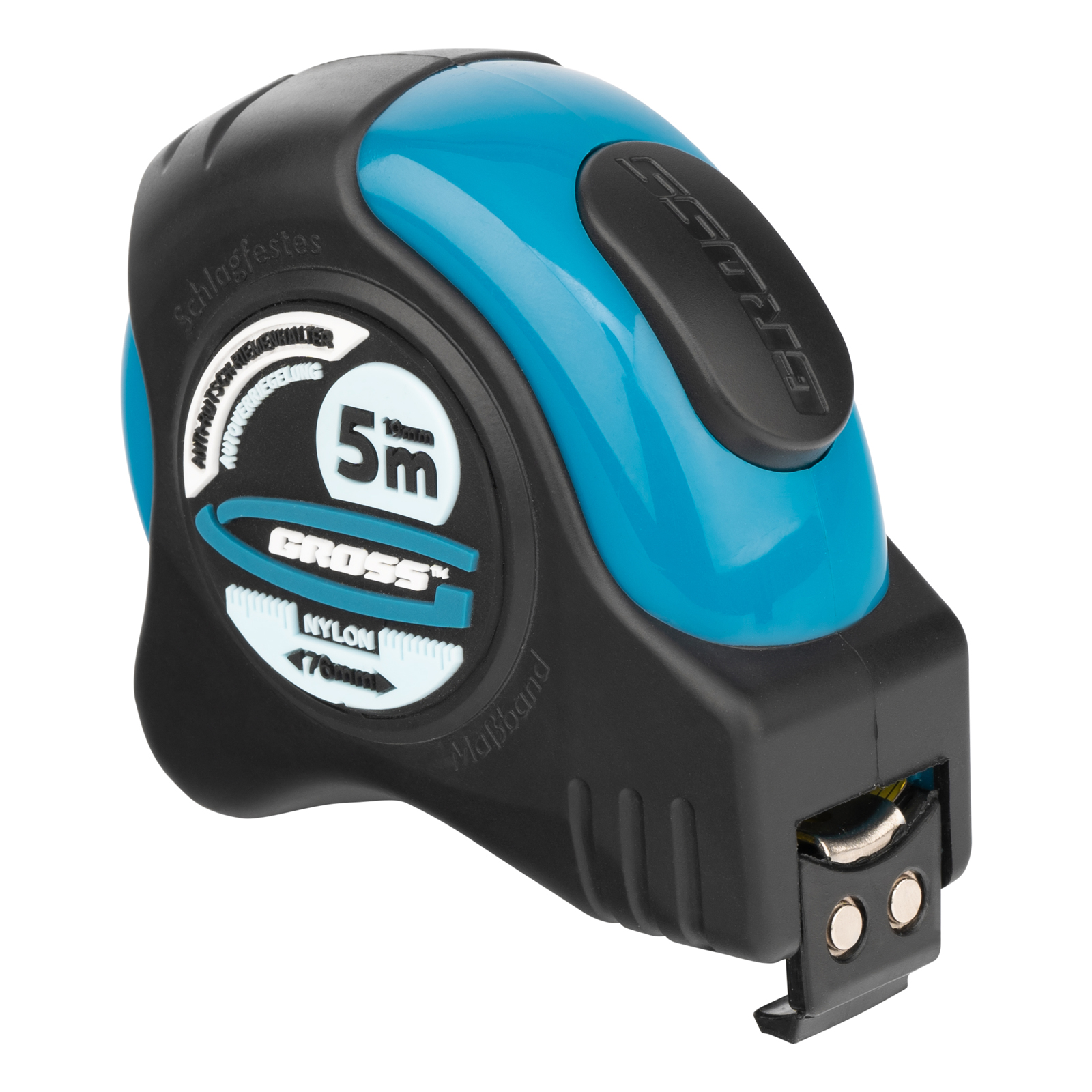 Рулетка "Schlagfest",5 м x 19 мм,магнитный обрезиненный зацеп,двусторонняя шкала,Нейлоновое покрытие,автоматическая фиксация Gross (31112)