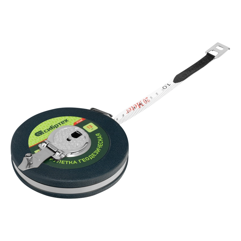 Рулетка геодезическая 20 м х 13 мм, закрытый корпус, фибергласовая лента Сибртех (31261)