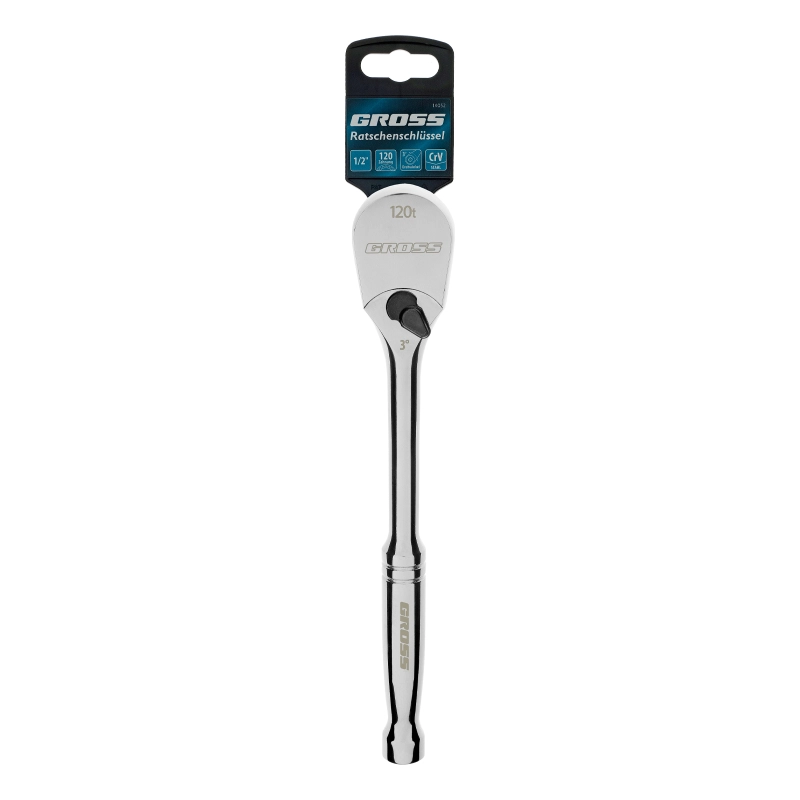 Ключ-трещотка 1/2", CrV, 120 зубьев, цельнометаллический, хром Gross (14052)