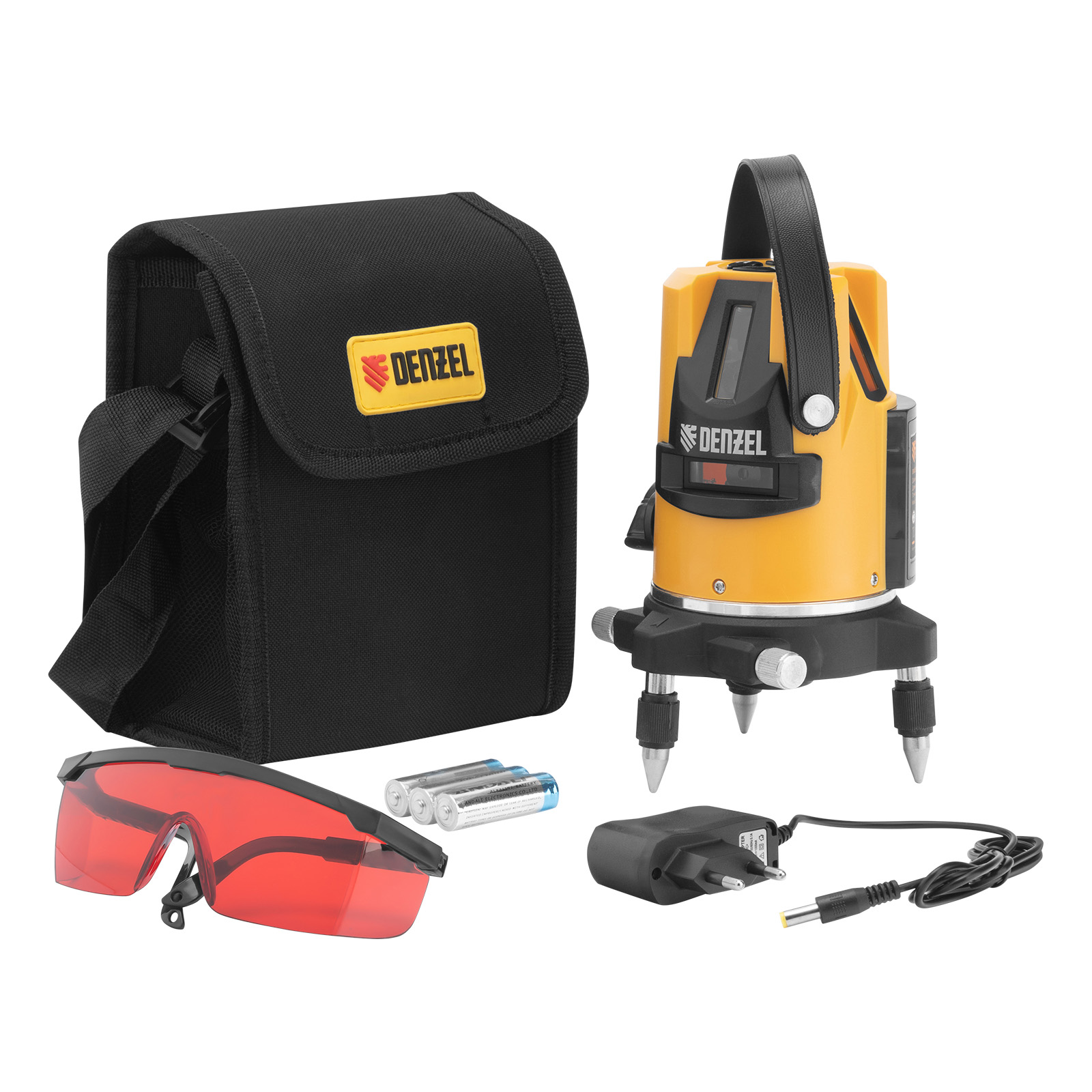 Лазерный уровень LX3, 10 м, ± 0,3 мм/1 м, 635 нм, 4 вертикальных, 1 горизонтальная плоскости, резьба 5/8" Denzel (35070)