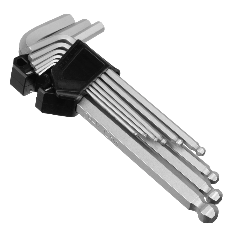 Набор ключей имбусовых, HEX, 2-12 мм, CrV, 9 шт., удлиненные, с шаром Сибртех (123657)