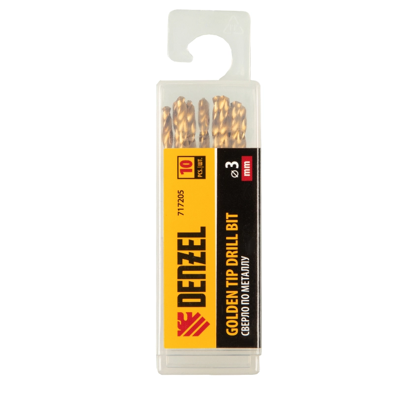 Сверло по металлу, 3 мм, HSS-Tin, Golden Tip, 10 шт. Denzel (717205)