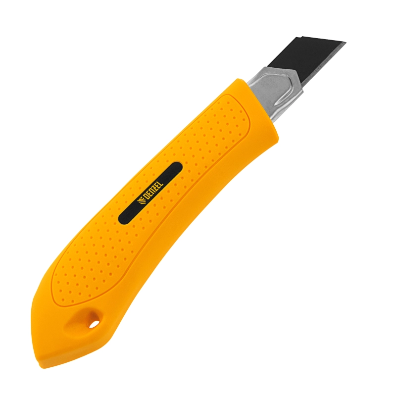 Нож, 18 мм, сменное лезвие, SK4, метал. направляющая, винтовой фиксатор Denzel (78943)