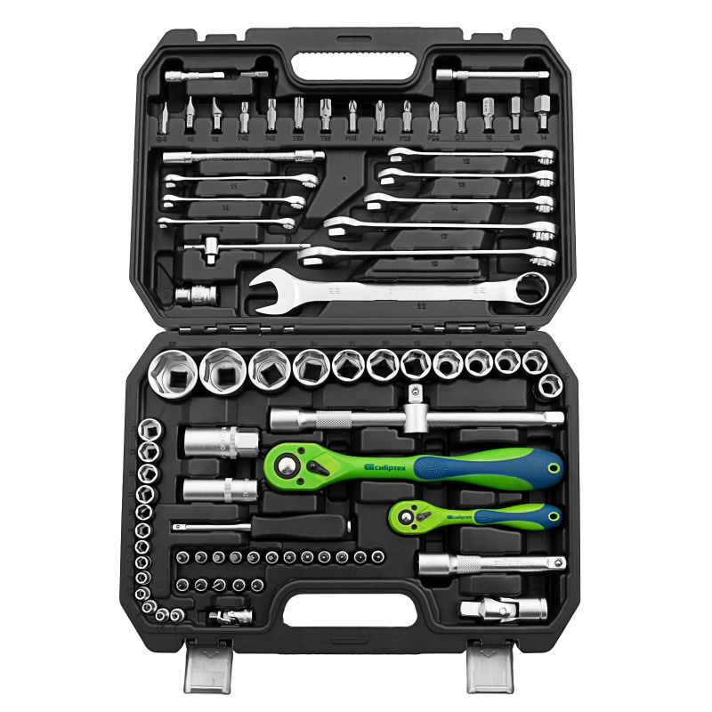 Набор инструментов 82 предмета, CrV, 1/2", 1/4" Сибртех (13514)