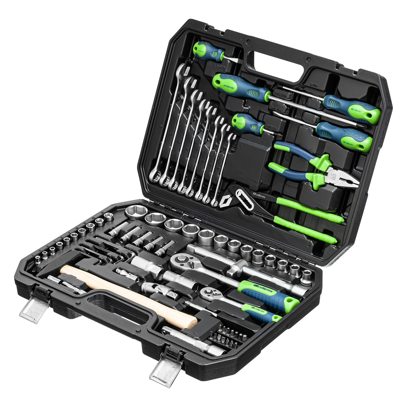 Набор инструментов, 1/2", 1/4", пластиковый кейс 76 предметов Сибртех (13394)
