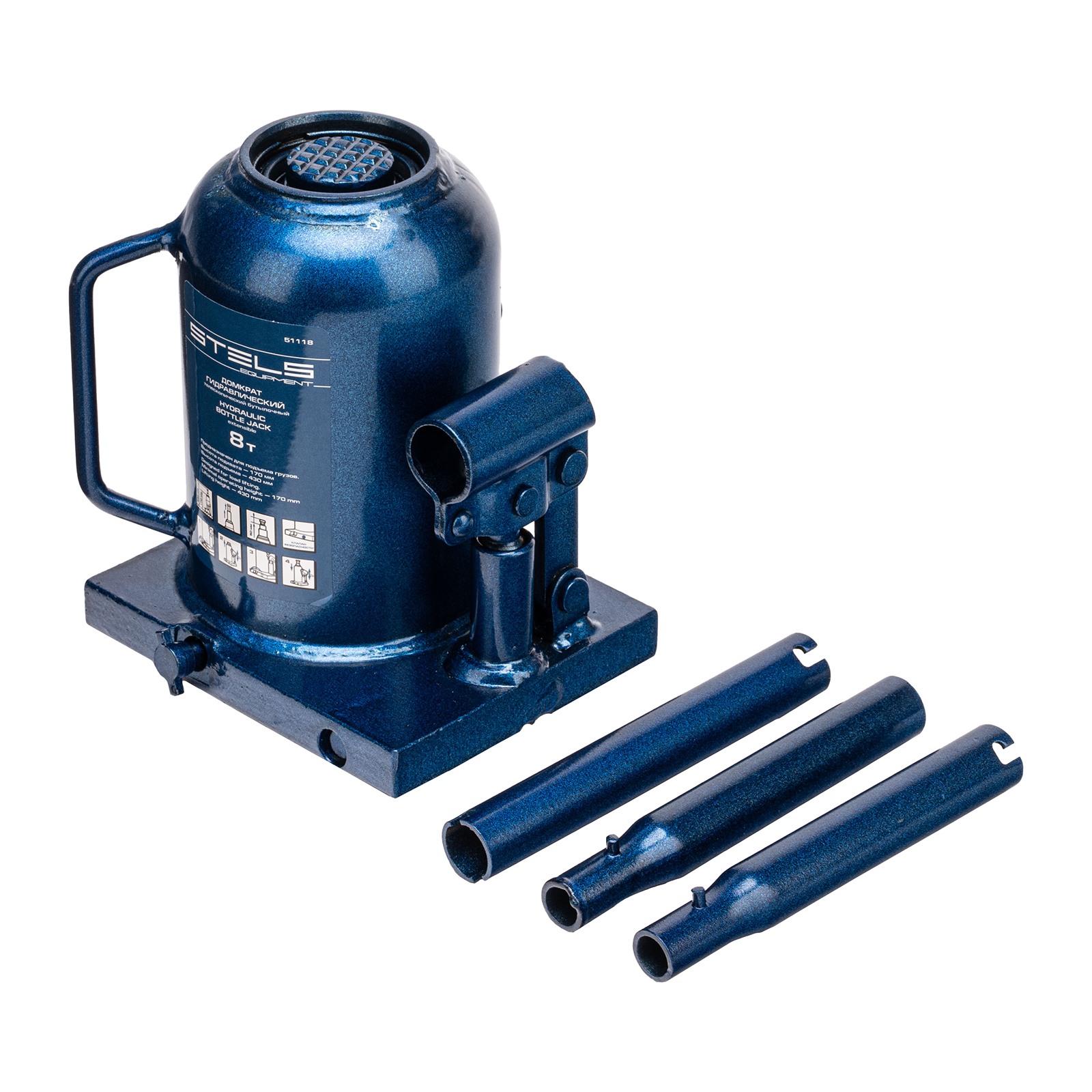 Домкрат гидравлический бутылочный телескопический, 8 т, H подъема 170-430 мм Stels (51118)