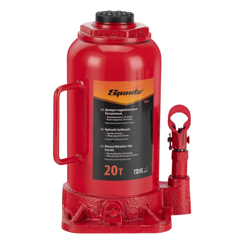 Домкрат гидравлический бутылочный, 20 т, h подъема 250-470 мм Sparta (50328)