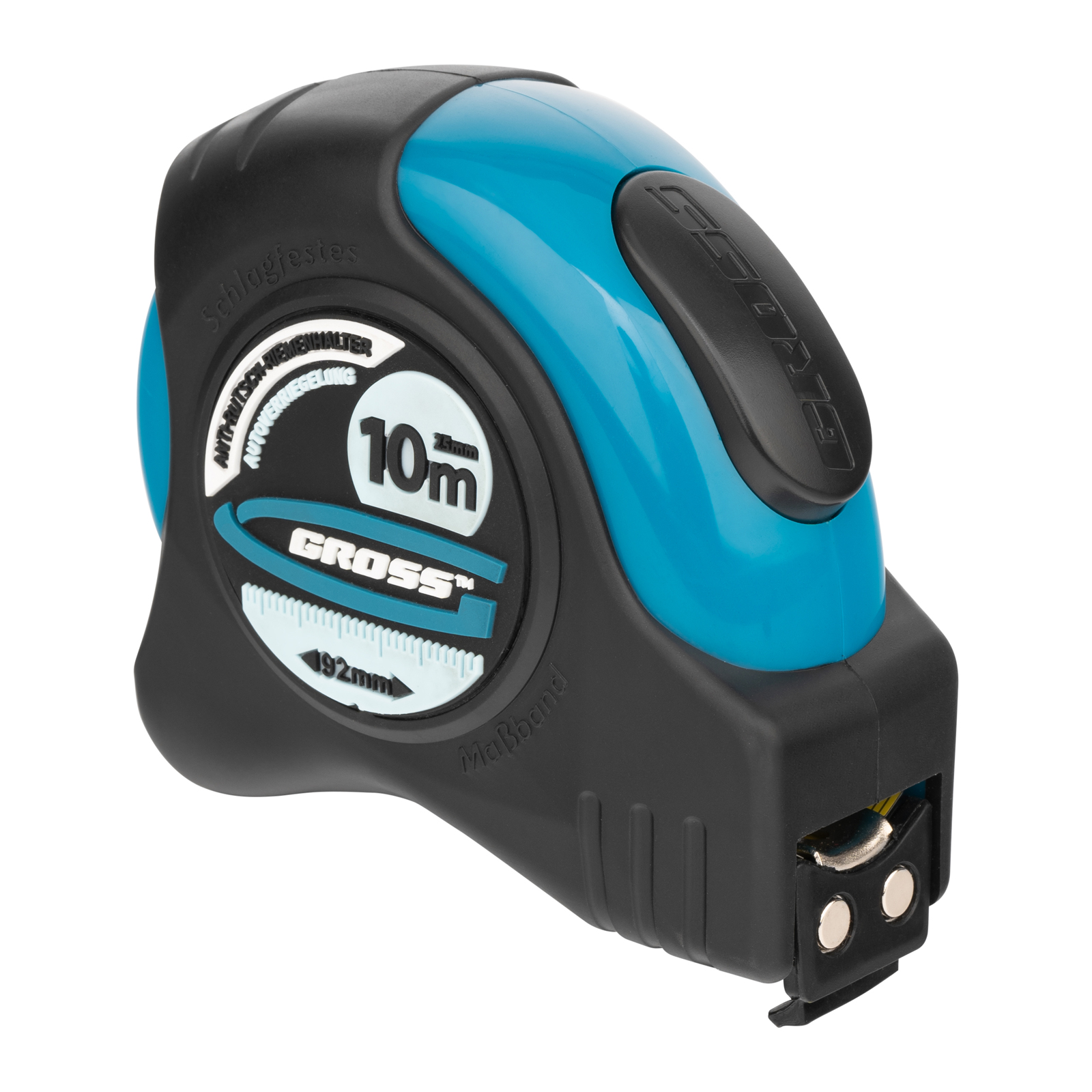 Рулетка "Schlagfest",10 м x 25 мм,магнитный обрезиненный зацеп,двусторонняя шкала,автоматическая фиксация Gross (31115)