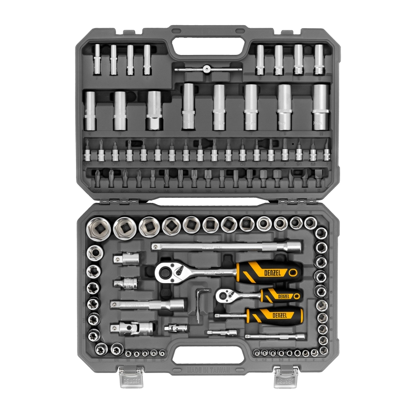 Набор инструментов, 1/2", 1/4", CrV, S2, пластиковый кейс, 109 предметов Denzel (15814)