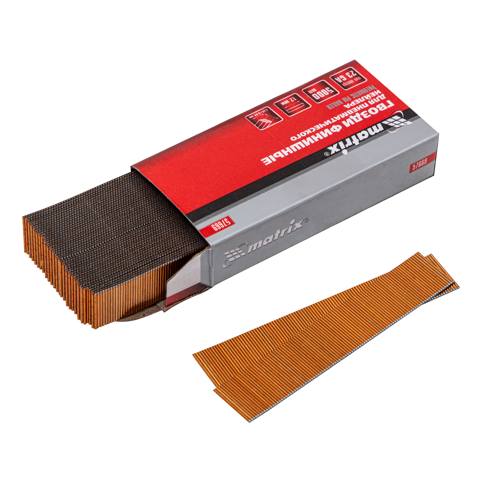 Гвозди финишные, (шпильки) 23GA для пневматического нейлера финишного D 0.64 мм, длина 12 мм, 5000 шт Matrix (57669)