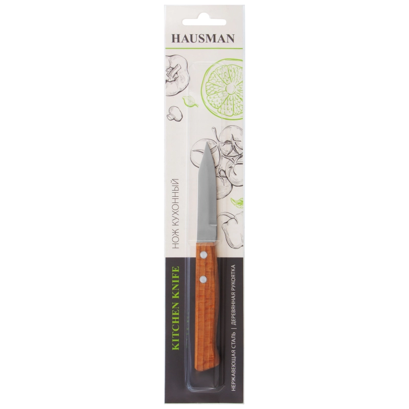 Нож для овощей и фруктов, 170 мм, лезвие 75 мм, деревянная рукоятка Hausman (79155)