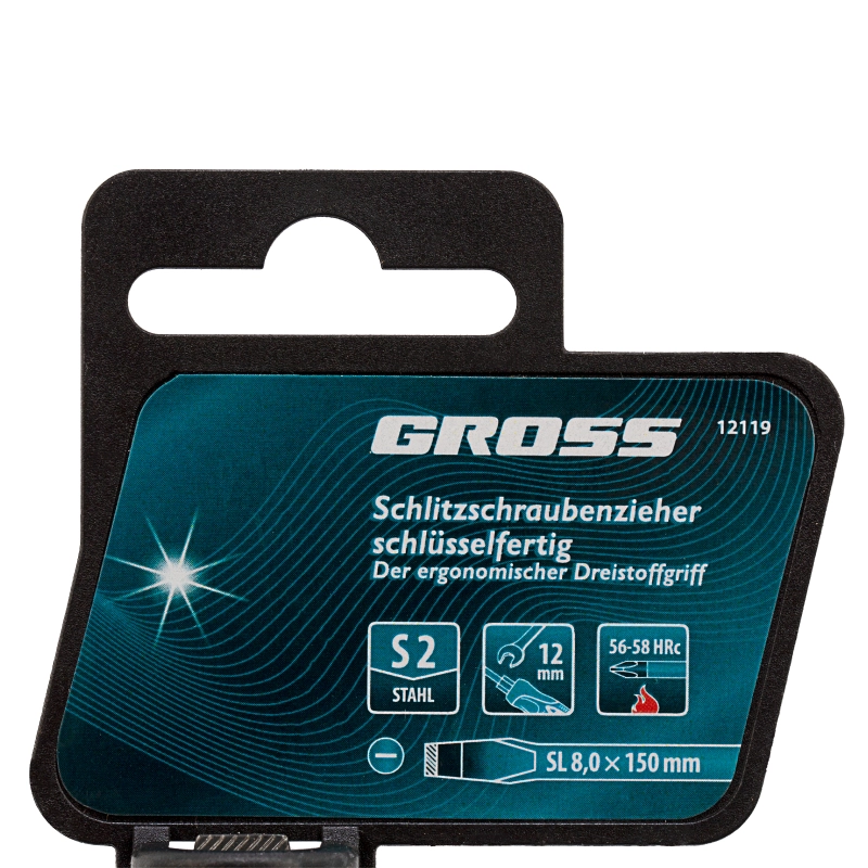 Отвертка SL8 x 150 мм, S2, трехкомпонентная рукоятка Gross (12119)